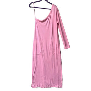 Free People Beach Women’s Rose Pink One Shoulder Midi Pocket A-Line Dress Size M